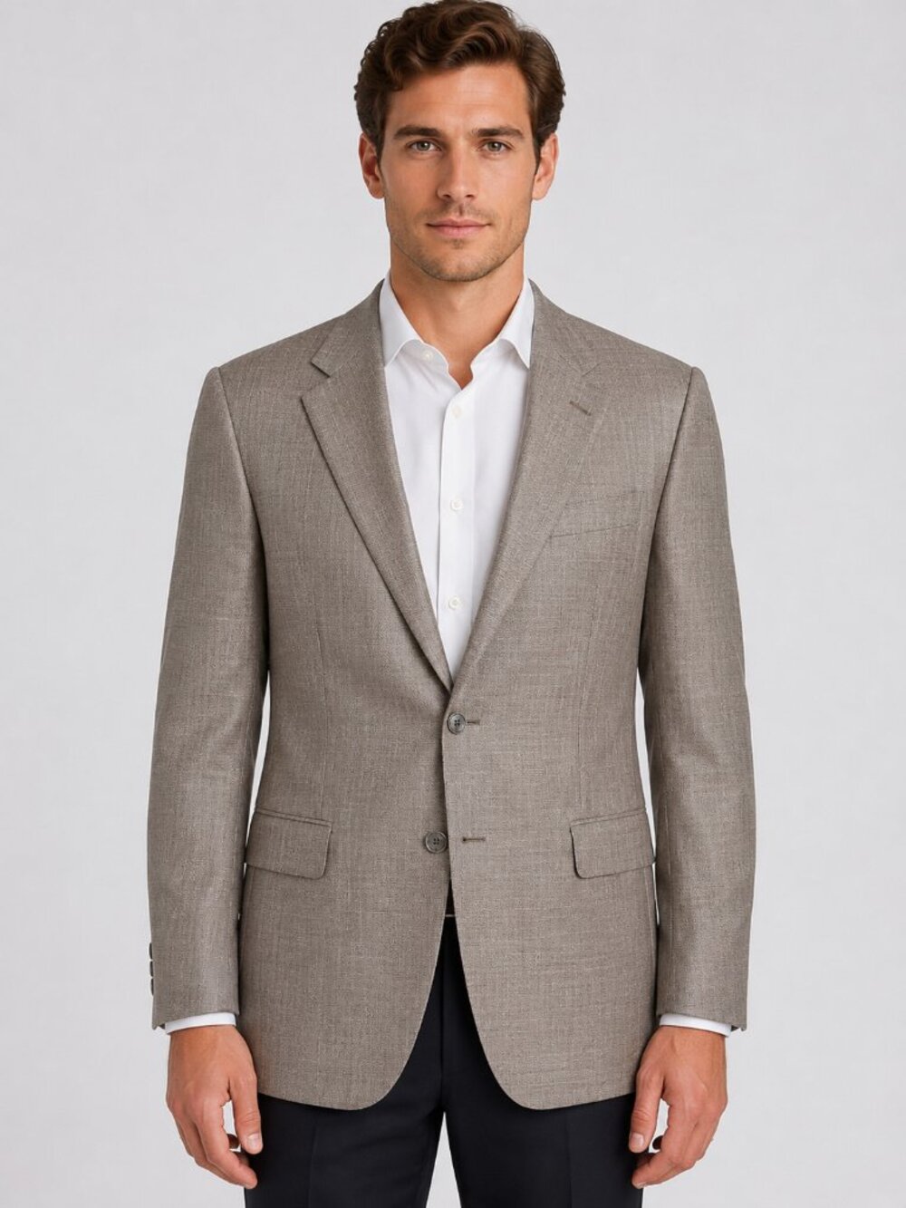 Hickey Freeman 42R Beige Wool Silk Sport Coat Blazer Mens Tailored Jacket